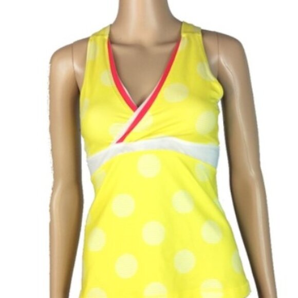 Lululemon Yellow Polka Dot V-Neck Tank Mesh Size 8 - Picture 1 of 6